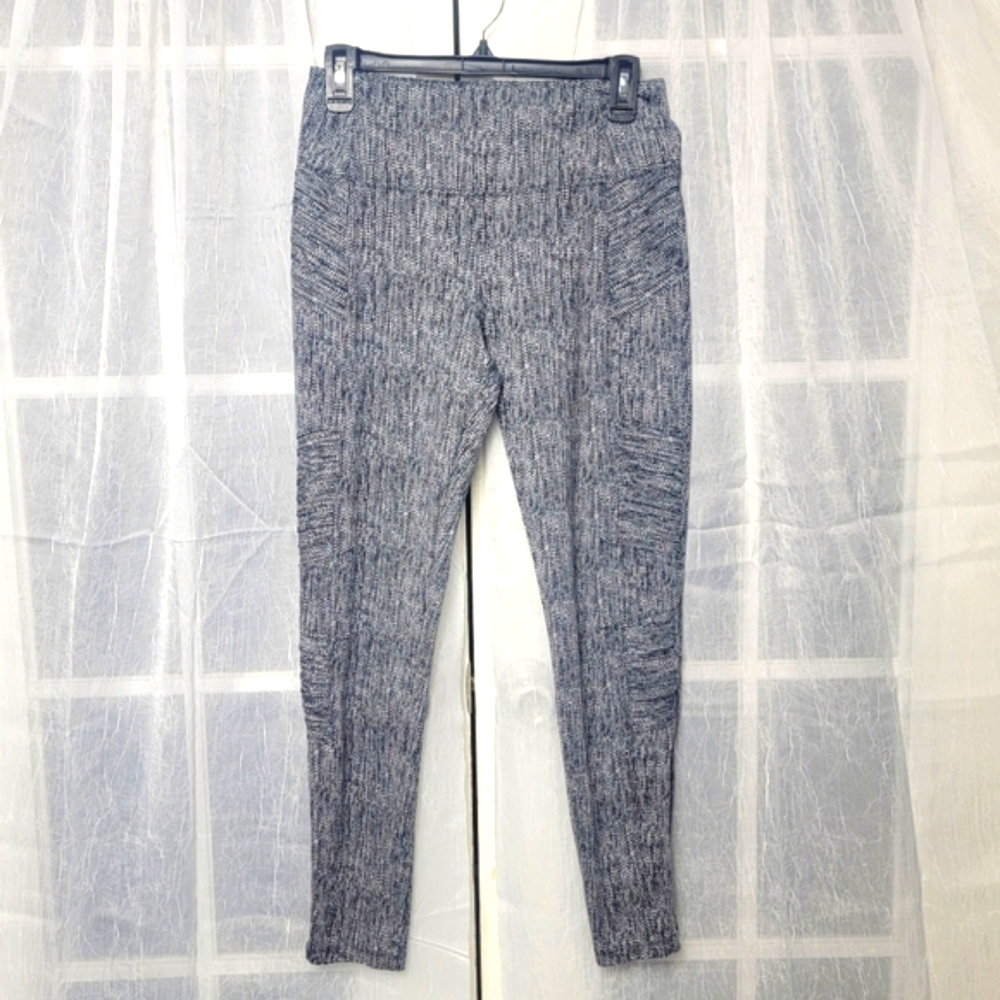 Athleta Textured Moto Leggings Womens Sz M Delancey Tight Black White Zip Ankle